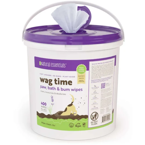 Natural Essentials® Wag Time Pet Paw, Bath & Bum Wipes – 400 Eco Friendly Wipes Per Bucket